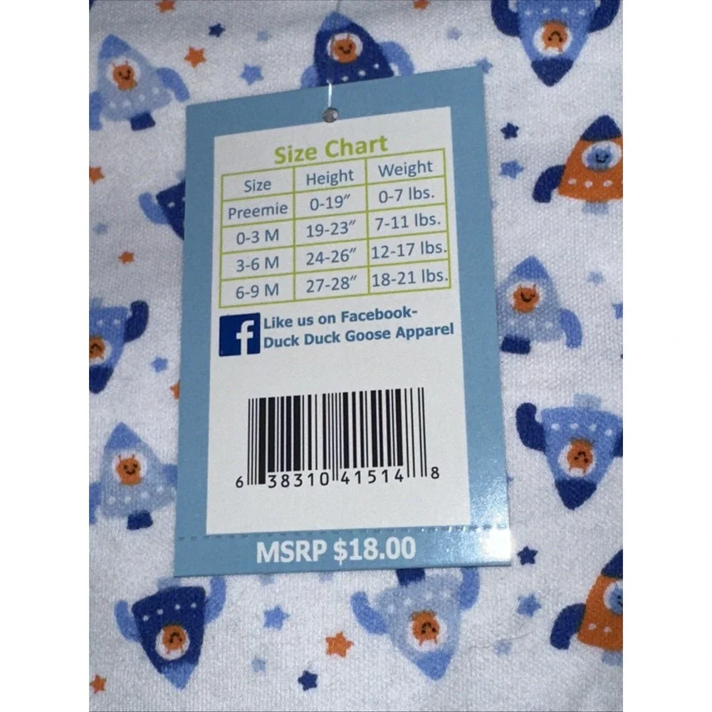 Duck Duck Goose Baby Boys 3pc Rocket Ship Set Bodysuit Pants Bib 6-9M Blue New